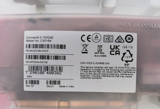 Mellanox MCX516A-CCAT ConnectX-5 EN 100GbE Dual-Port QSFP28 PCIe3.0 X 16 Interface Card Tall&Short Bracket 4G Fiber Connectivity